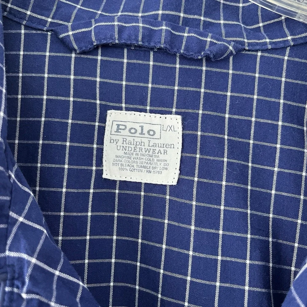 Polo Ralph Lauren Sleepwear-L/XL-blue & White Plaid-Button Up Pajama Shirt